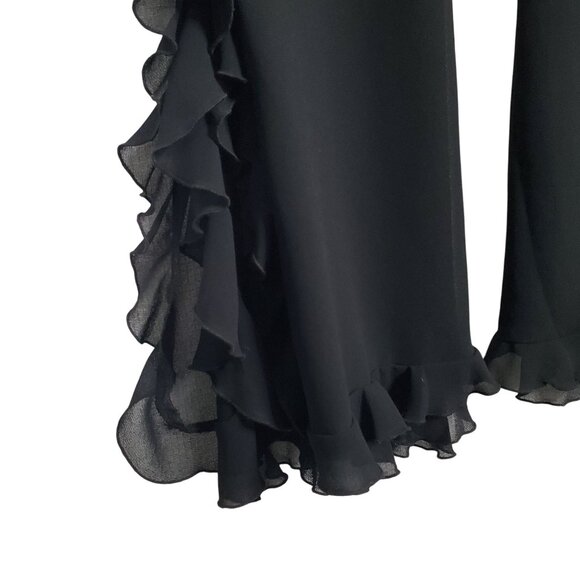 Cache Size 8 Pants Chiffon Rumba Ruffle Flare Slit Legs Layers Flowy Dance Party - Picture 6 of 10